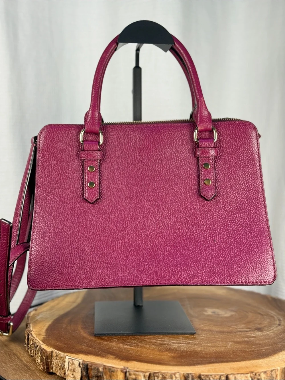 Kate Spade Berry Red Pebbled Leather Mulberry Street Lise Satchel Crossbody EUC